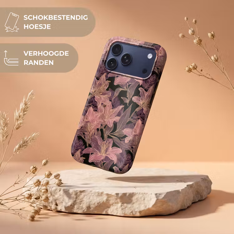 Telefoonhoesje Toughcase - Lelies - Patroon - Paars - Goud — 5