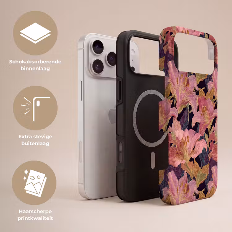 Telefoonhoesje Toughcase - Lelies - Patroon - Roze - Goud — 3