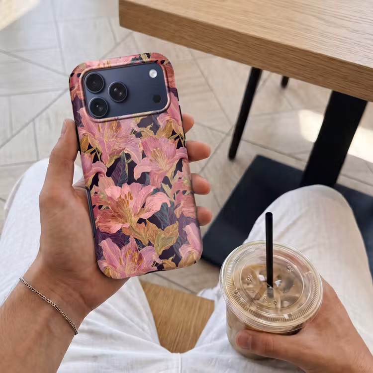 Telefoonhoesje Toughcase - Lelies - Patroon - Roze - Goud — 4