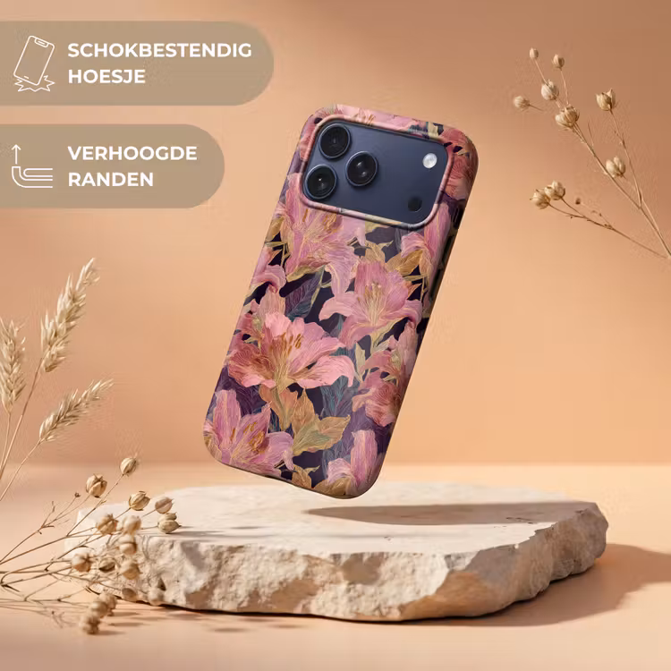 Telefoonhoesje Toughcase - Lelies - Patroon - Roze - Goud — 5