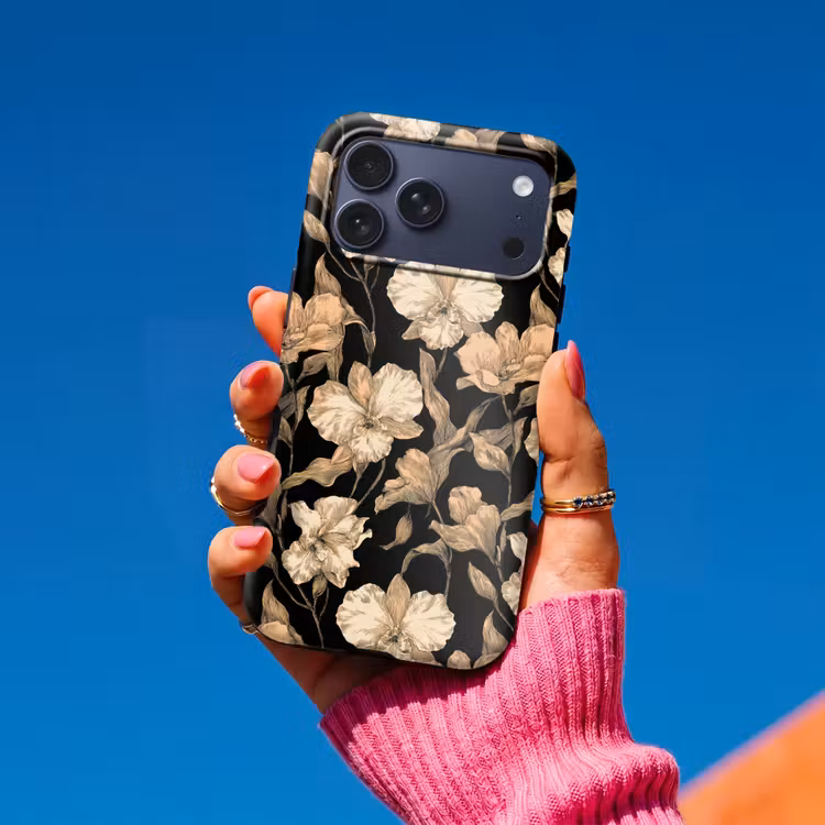 Telefoonhoesje Toughcase - Orchideeën - Lijntekening - Patroon - Beige - Zwart — 2
