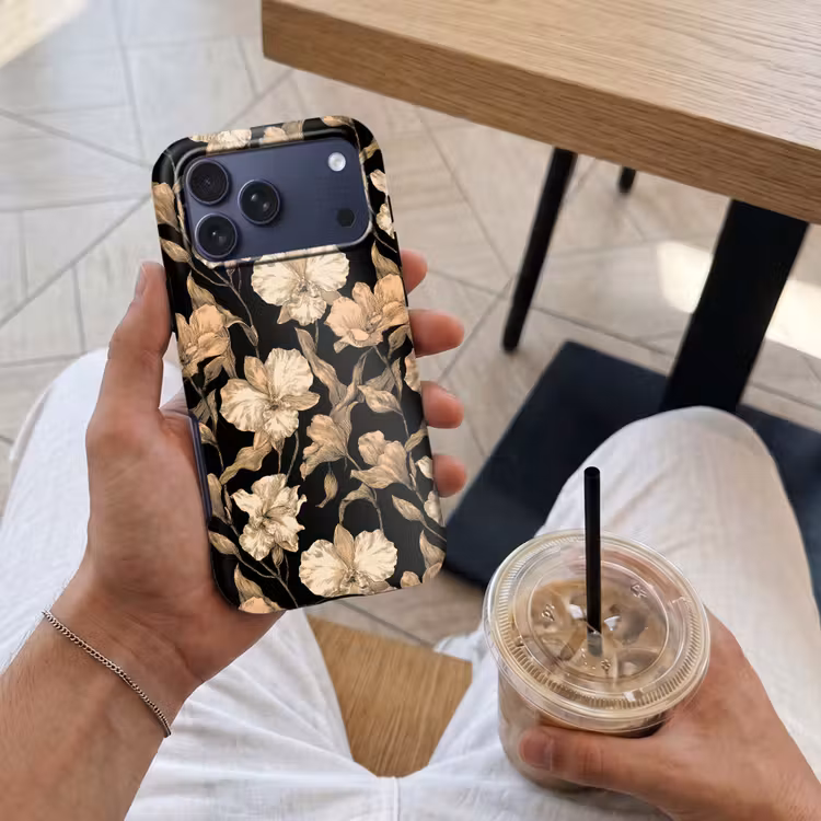 Telefoonhoesje Toughcase - Orchideeën - Lijntekening - Patroon - Beige - Zwart — 4