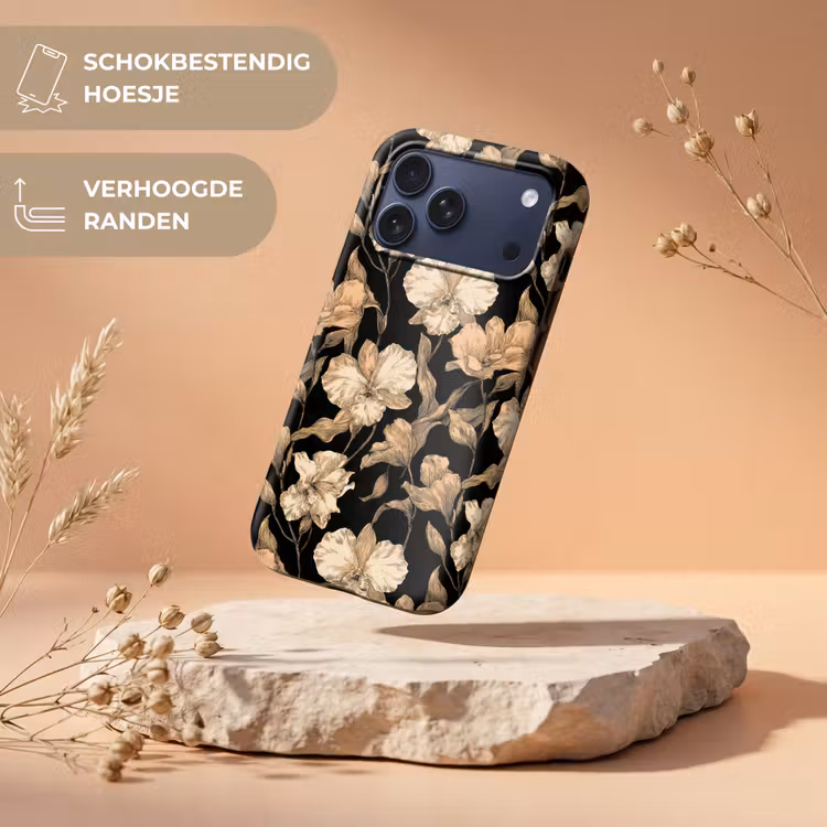 Telefoonhoesje Toughcase - Orchideeën - Lijntekening - Patroon - Beige - Zwart — 5