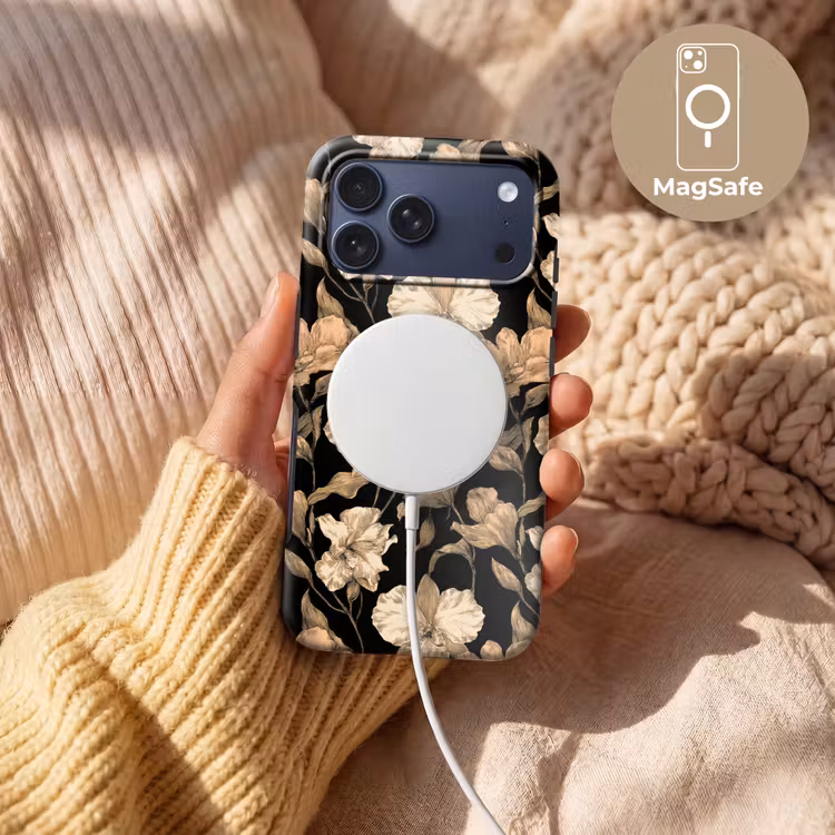 Telefoonhoesje Toughcase - Orchideeën - Lijntekening - Patroon - Beige - Zwart — 8
