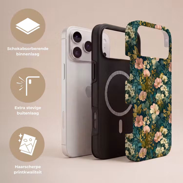 Telefoonhoesje Toughcase - Wilde bloemen - Botanisch - Patroon - Roze - Romantisch — 3