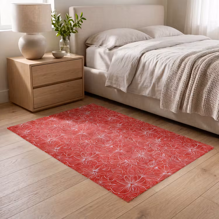 Vloerkleed - Bloemen - Patroon - Rood — 6