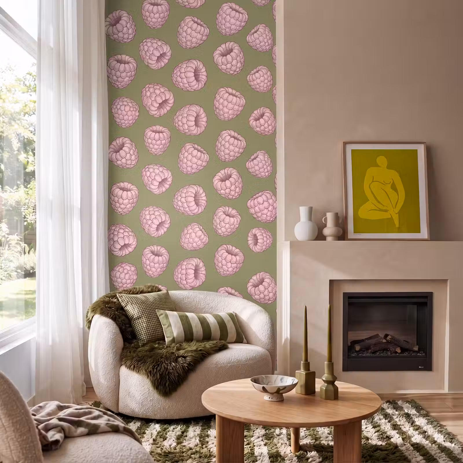 Behang - Eten - Patroon - Illustratie - Roze - Groen — 1