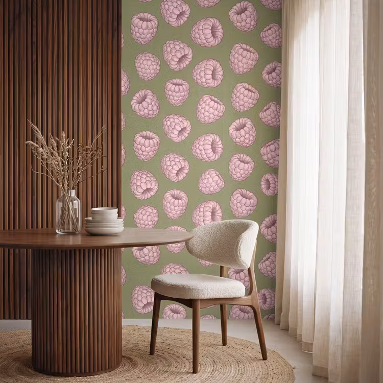Behang - Eten - Patroon - Illustratie - Roze - Groen — 4