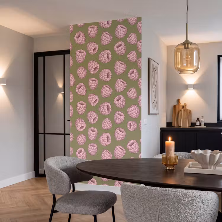 Behang - Eten - Patroon - Illustratie - Roze - Groen — 5