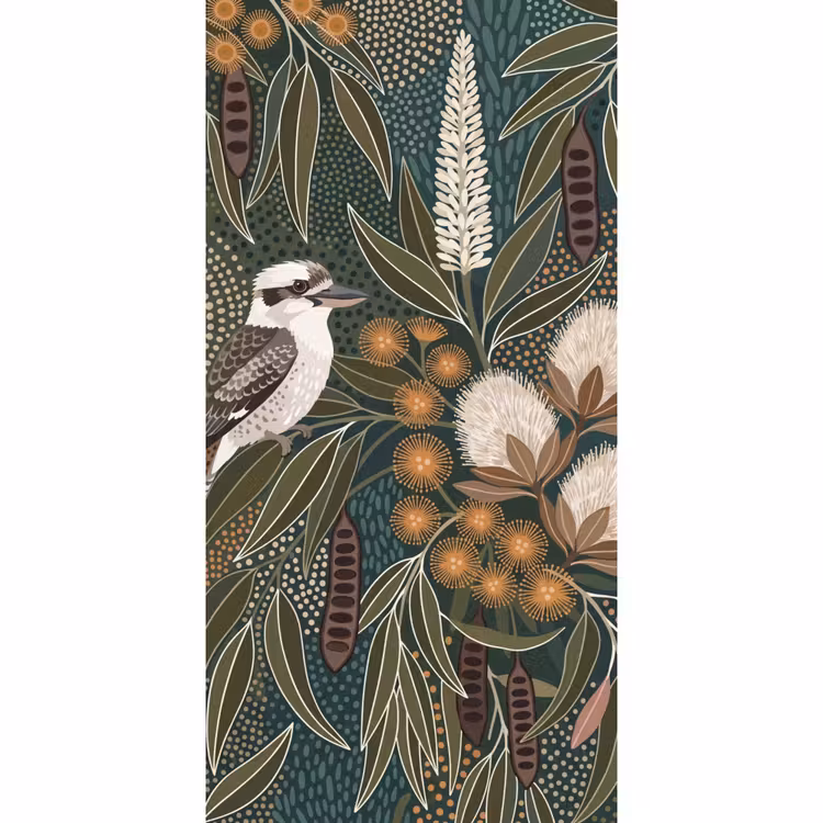 Behang - Vogel - Bladeren - Natuur - Illustratie - Groen — 2