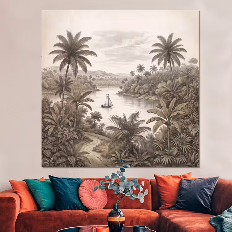 Forex - Landschap - Rivier - Boot - Tropisch - Vintage — 3