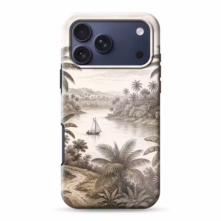 Telefoonhoesje Toughcase - Landschap - Rivier - Boot - Tropisch - Vintage — 1