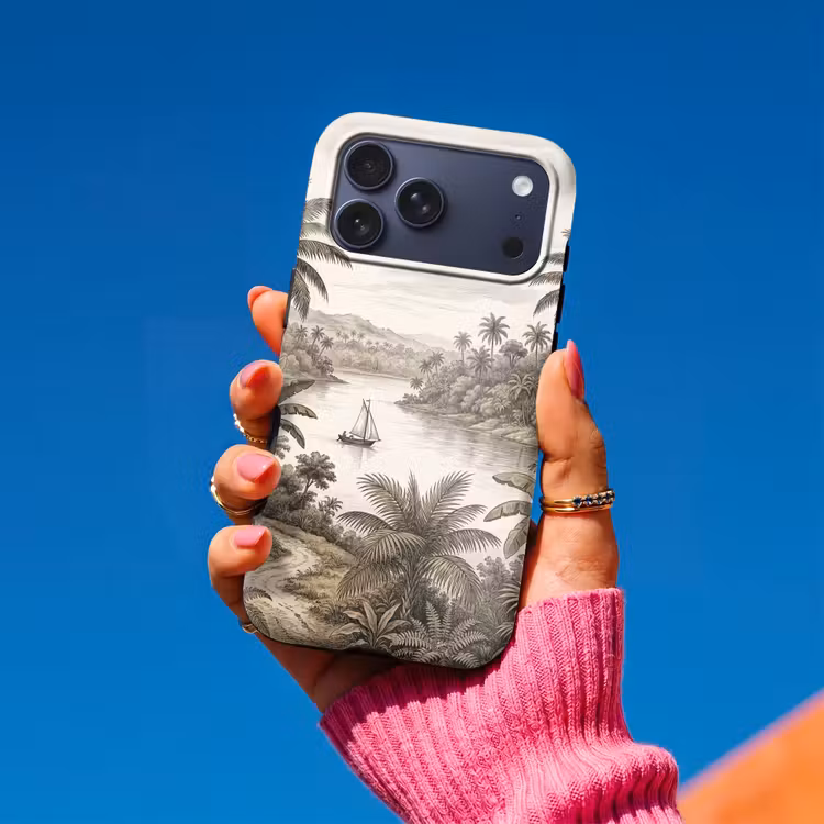 Telefoonhoesje Toughcase - Landschap - Rivier - Boot - Tropisch - Vintage — 2