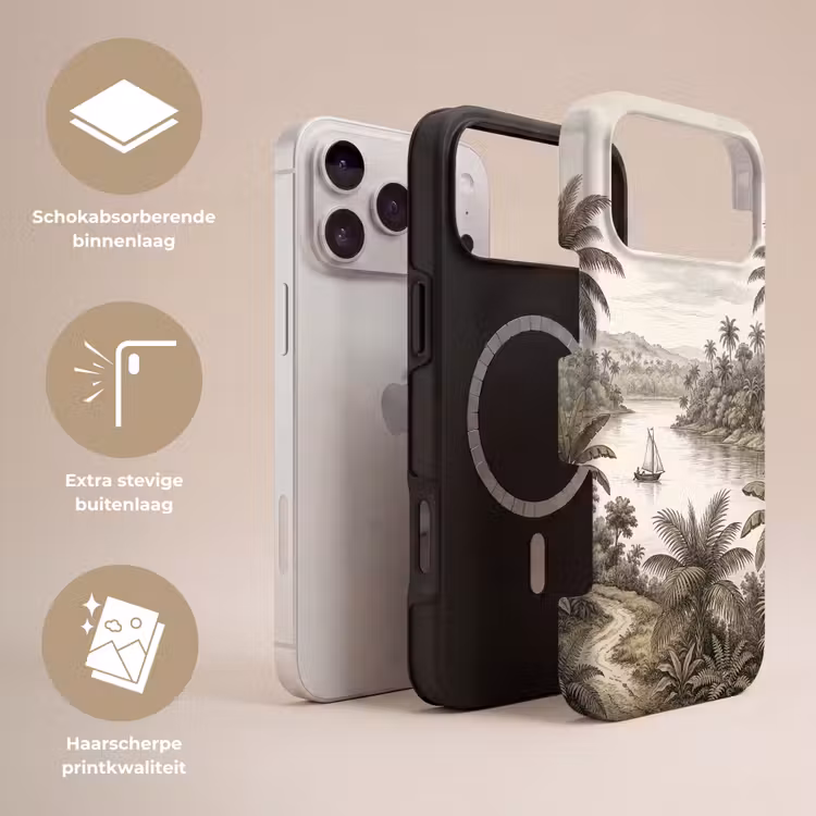 Telefoonhoesje Toughcase - Landschap - Rivier - Boot - Tropisch - Vintage — 3