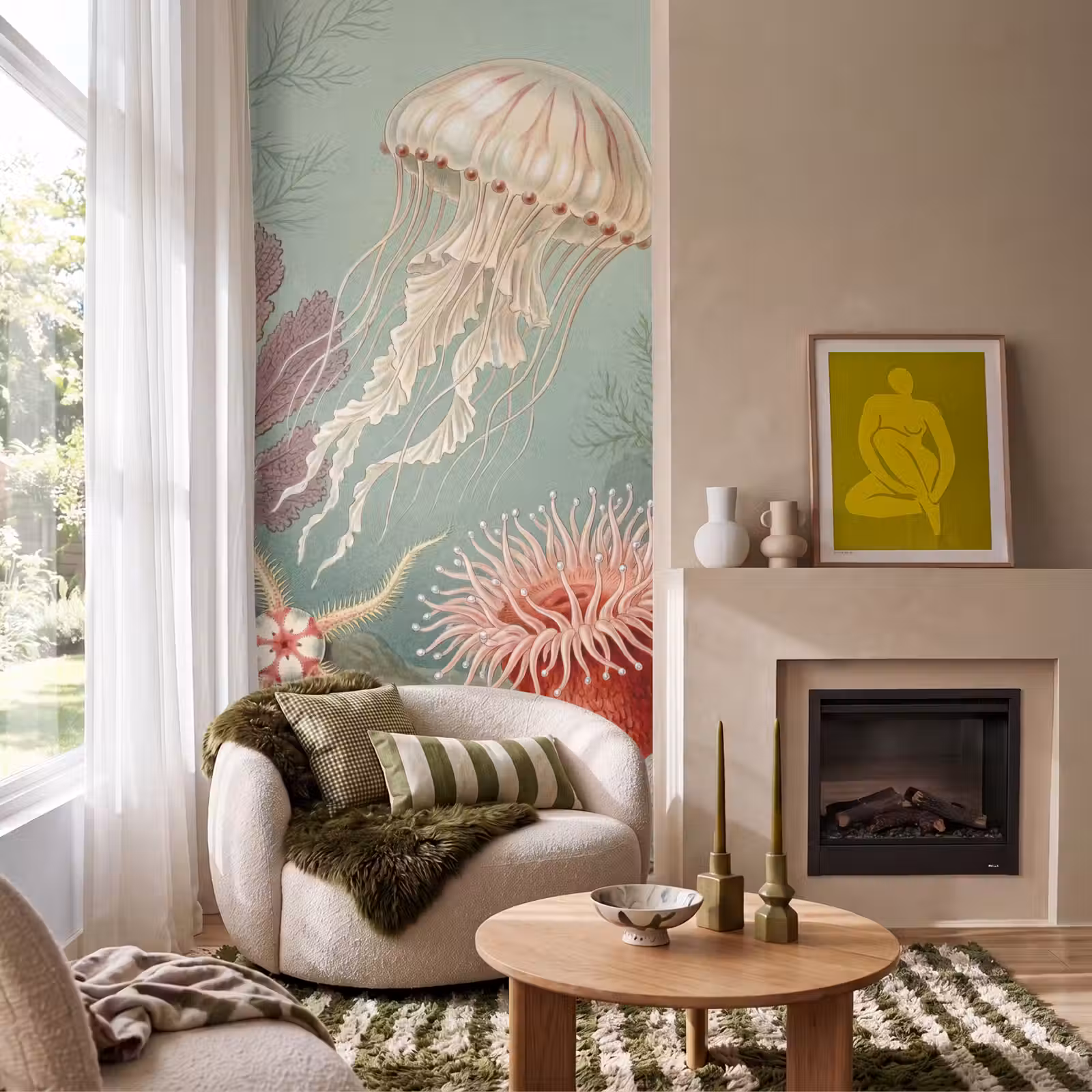 Behang - Zeeleven - Kwal - Onderwater - Illustratie - Beige — 1