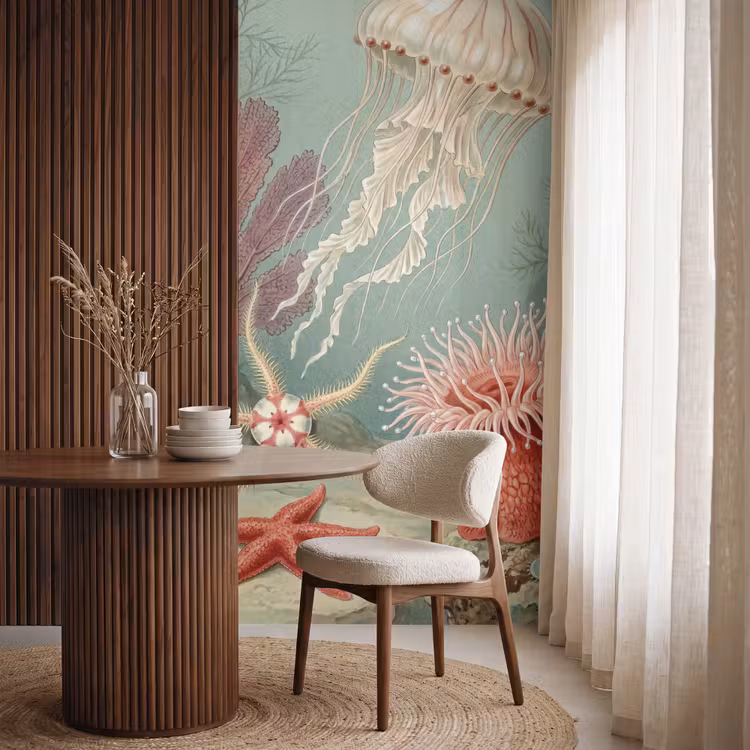 Behang - Zeeleven - Kwal - Onderwater - Illustratie - Beige — 4