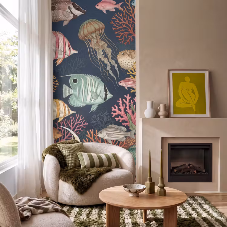 Behang - Onderwaterwereld - Vissen - Koraal - Illustratie - Kleurrijk — 1