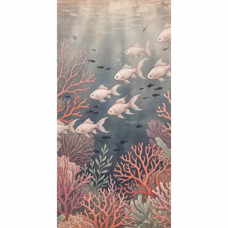 Behang - Vis - Koraal - Onderwater - Illustratie - Vintage — 2