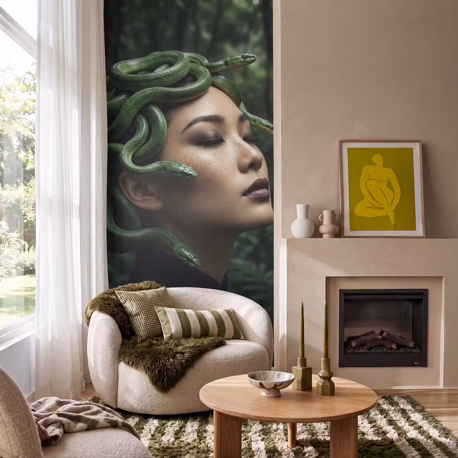 Behang - Vrouw - Slang - Natuur - Mystiek - Groen — 1