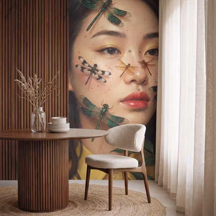 Behang - Vrouw - Insecten - Natuur - Portret - Groen β 4
