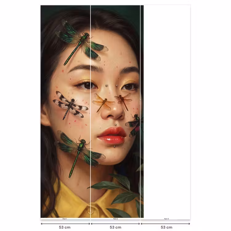 Behang - Vrouw - Insecten - Natuur - Portret - Groen β 6