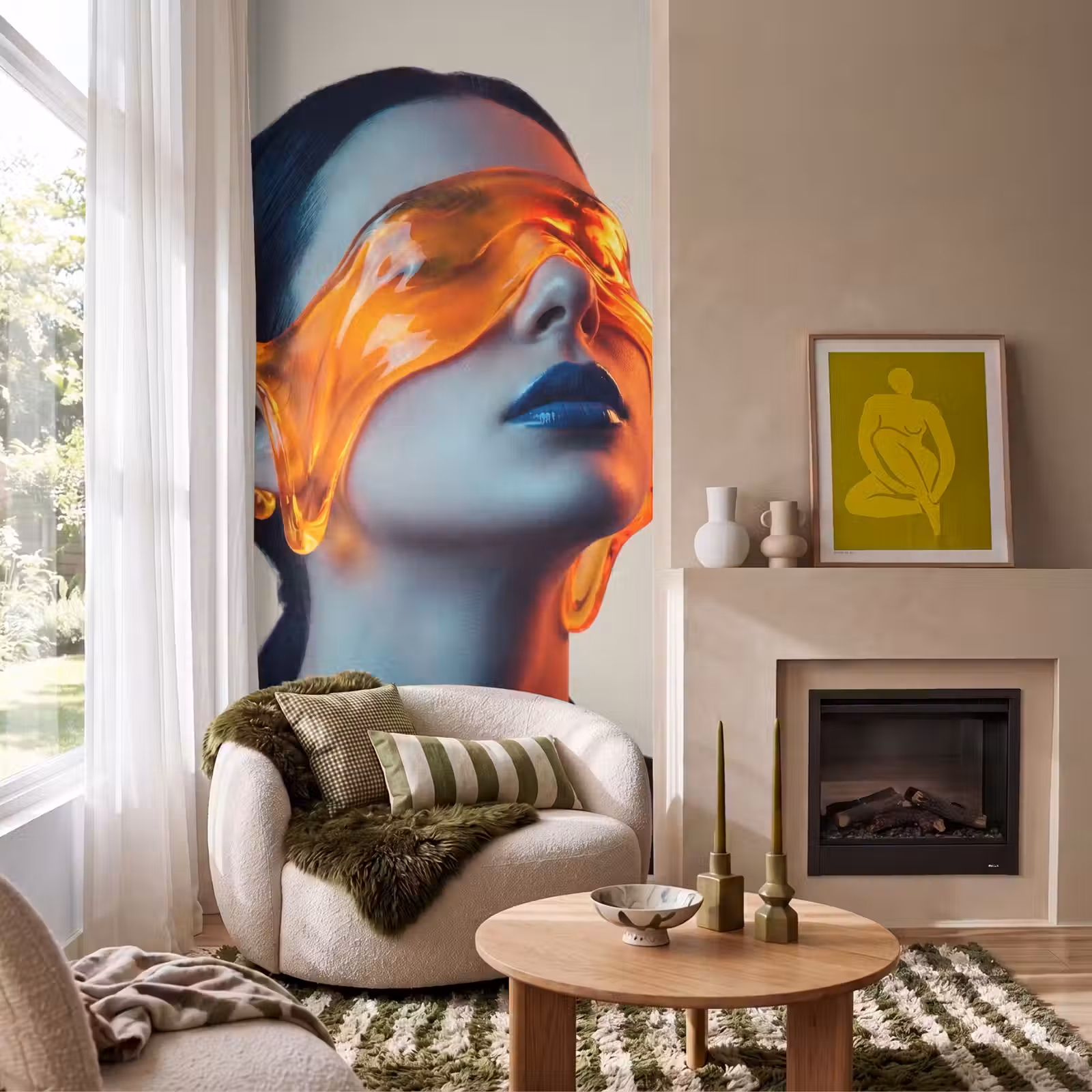 Behang - Vrouw - Oranje - Abstract - Modern - Kleurrijk — 1