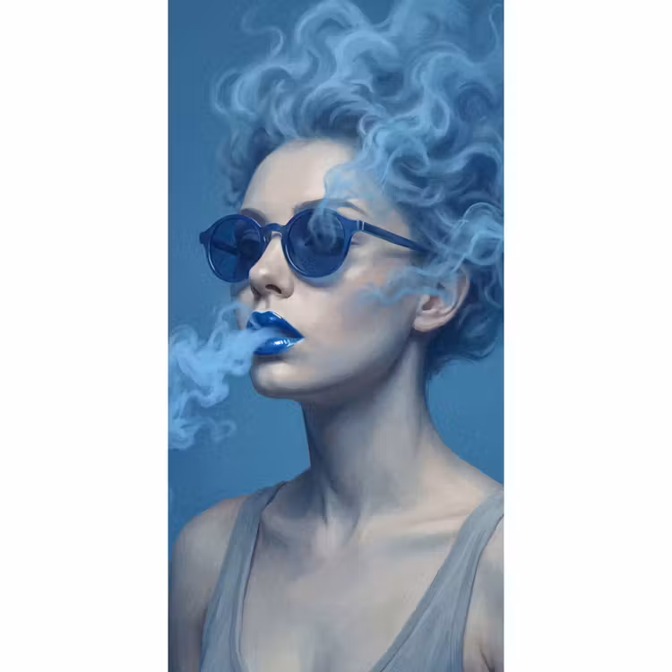 Behang - Portret - Zonnebril - Rook - Abstract - Blauw — 2