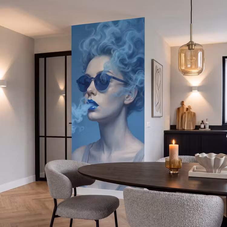 Behang - Portret - Zonnebril - Rook - Abstract - Blauw — 5