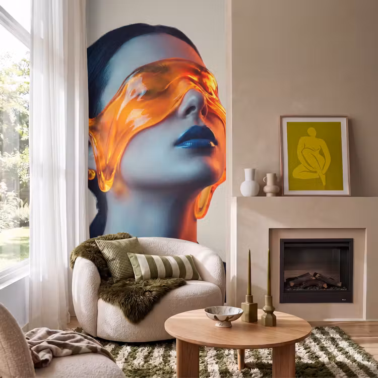 Behang - Vrouw - Oranje - Abstract - Modern - Kleurrijk — 1