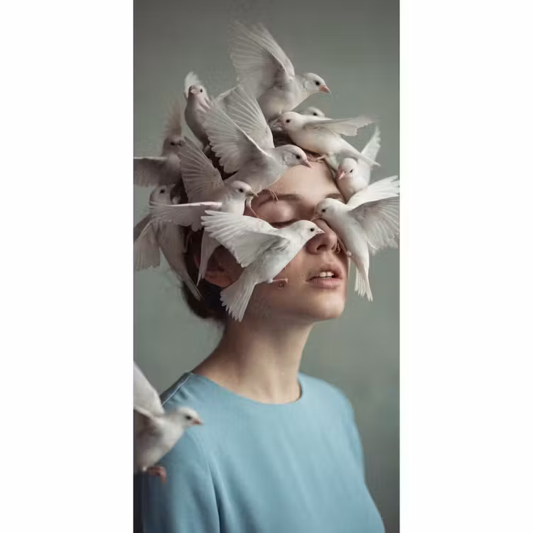 Behang - Vrouw - Vogels - Abstract - Modern - Wit — 2