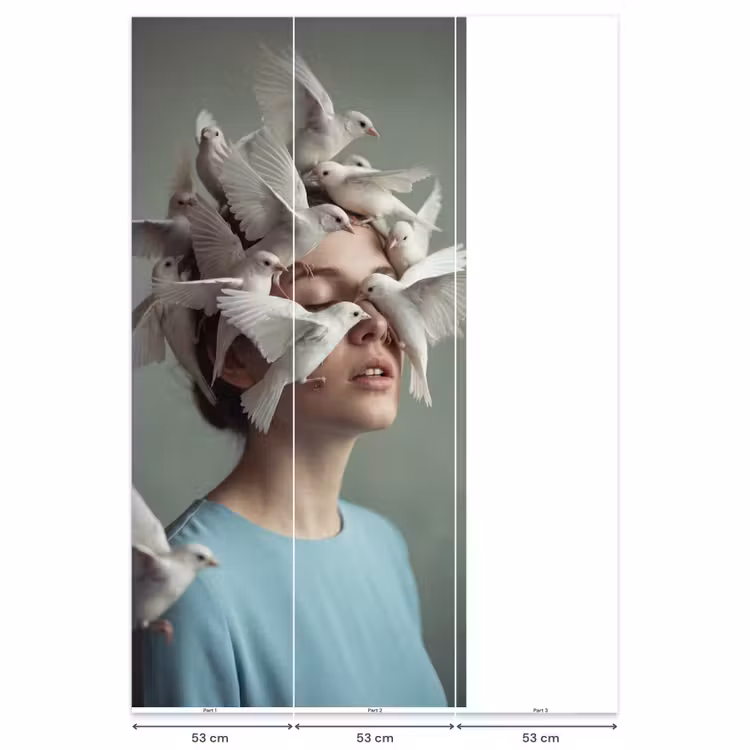 Behang - Vrouw - Vogels - Abstract - Modern - Wit — 6