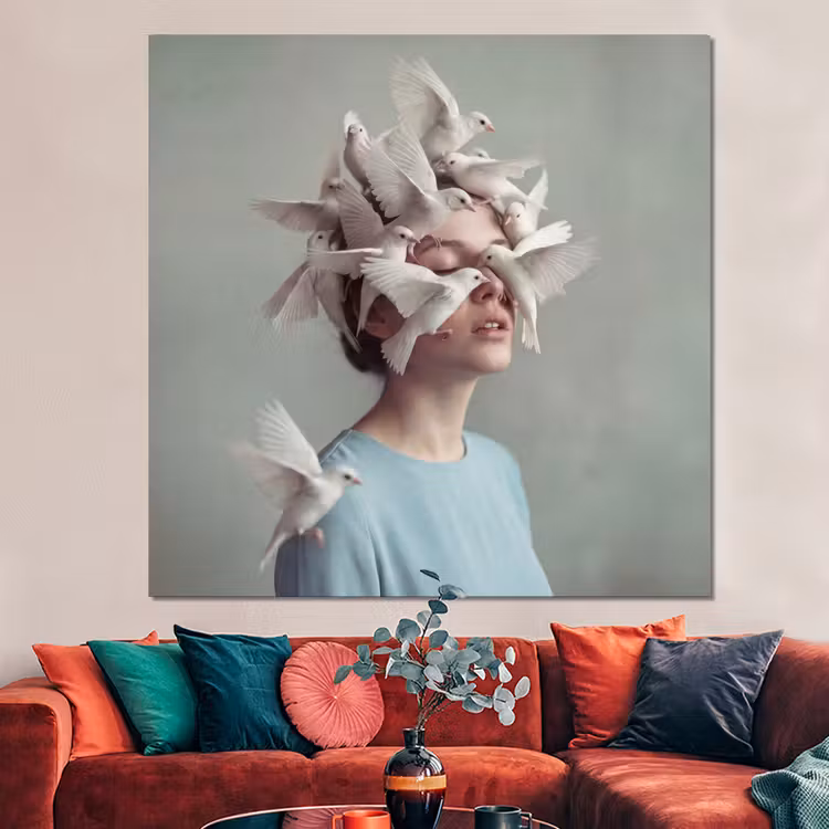 Forex - Vrouw - Vogels - Abstract - Modern - Wit — 3