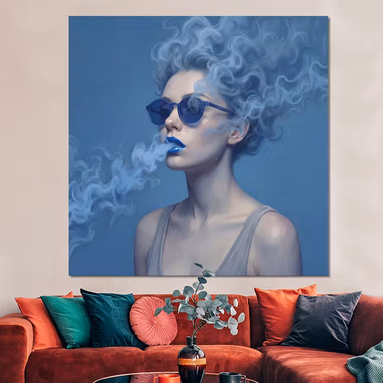 Forex - Portret - Zonnebril - Rook - Abstract - Blauw — 3