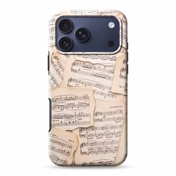 Telefoonhoesje Toughcase - Bladmuziek - Oud - Noten - Vintage - Beige — 1