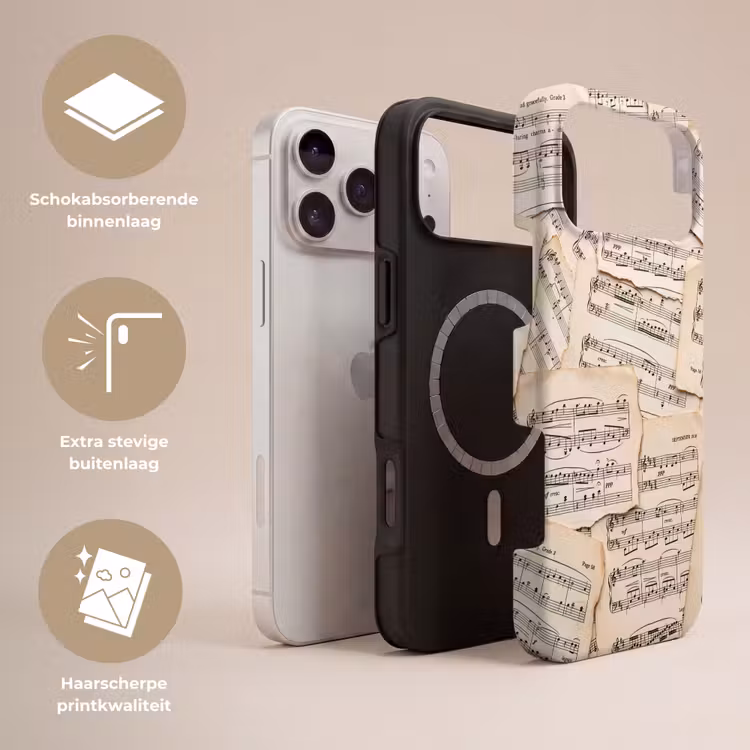 Telefoonhoesje Toughcase - Bladmuziek - Oud - Noten - Vintage - Beige — 3