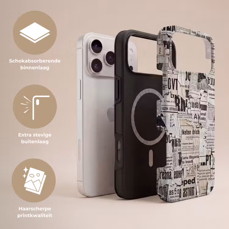 Telefoonhoesje Toughcase - Krant - Gescheurd - Textuur - Abstract - Zwart-wit — 3