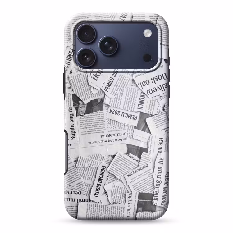 Telefoonhoesje Toughcase - Krant - Versnipperd - Textuur - Zwart-wit - Abstract — 1
