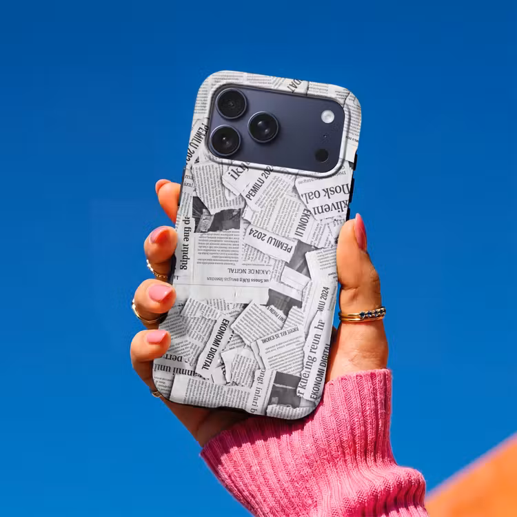 Telefoonhoesje Toughcase - Krant - Versnipperd - Textuur - Zwart-wit - Abstract — 2