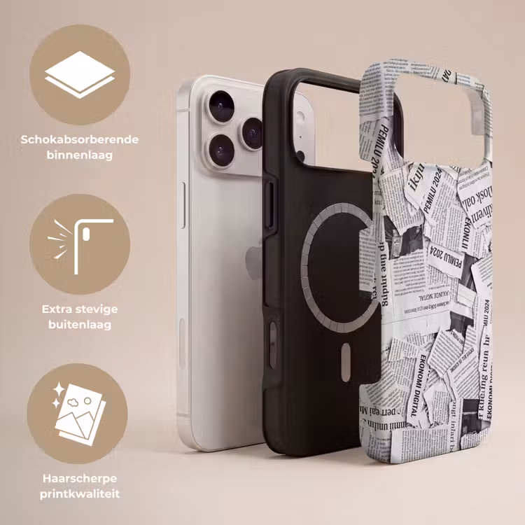Telefoonhoesje Toughcase - Krant - Versnipperd - Textuur - Zwart-wit - Abstract — 3
