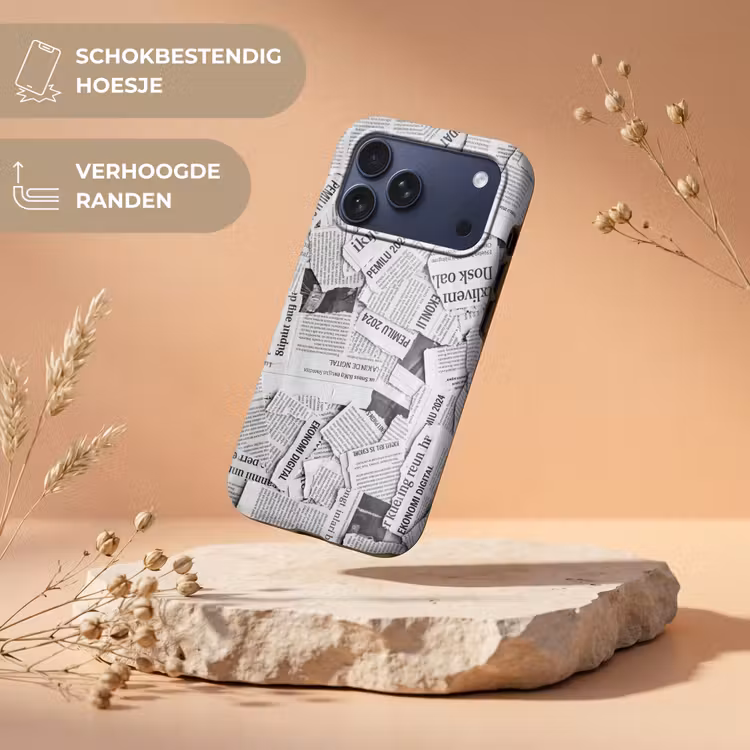 Telefoonhoesje Toughcase - Krant - Versnipperd - Textuur - Zwart-wit - Abstract — 5