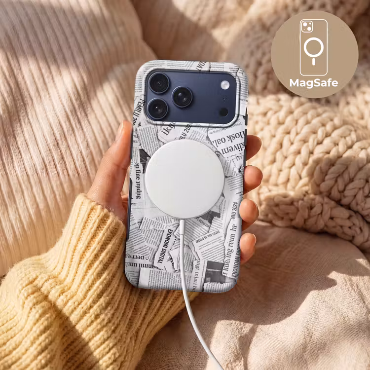 Telefoonhoesje Toughcase - Krant - Versnipperd - Textuur - Zwart-wit - Abstract — 8