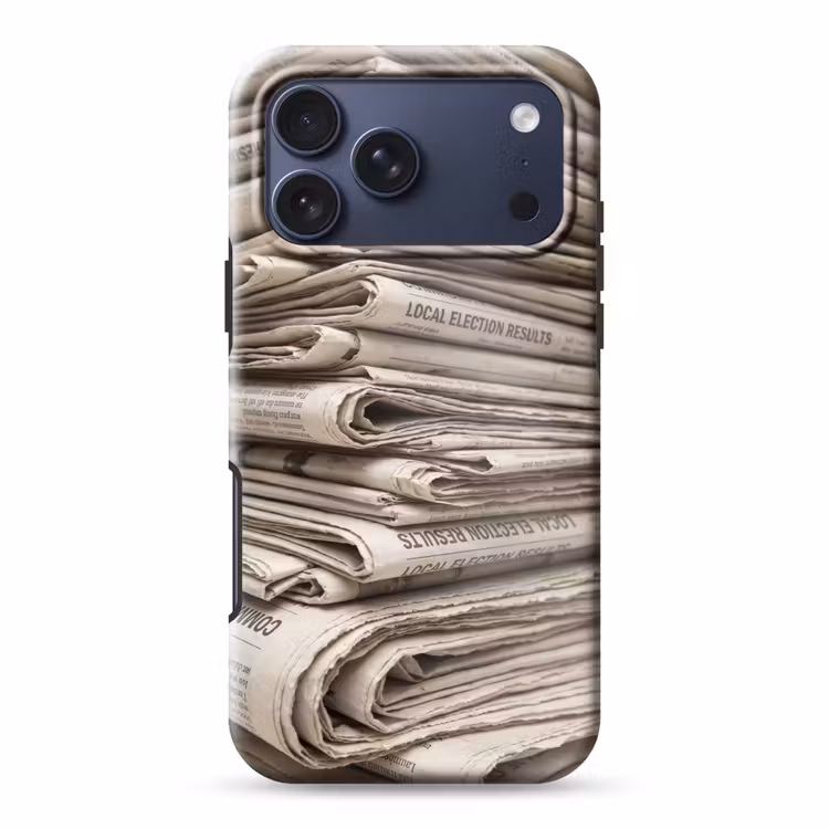 Telefoonhoesje Toughcase - Kranten - Stapel - Nieuws - Vintage - Beige — 1