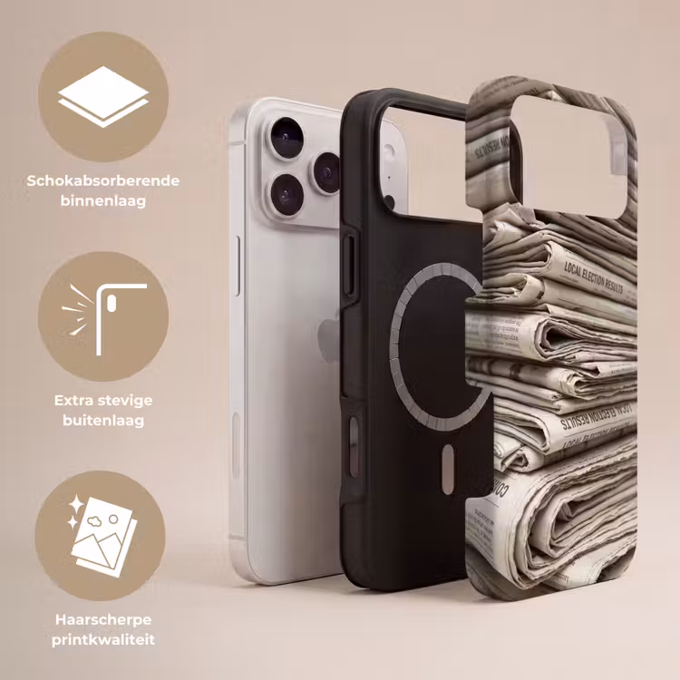 Telefoonhoesje Toughcase - Kranten - Stapel - Nieuws - Vintage - Beige — 3