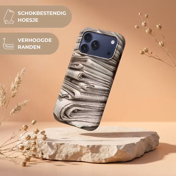 Telefoonhoesje Toughcase - Kranten - Stapel - Nieuws - Vintage - Beige — 5