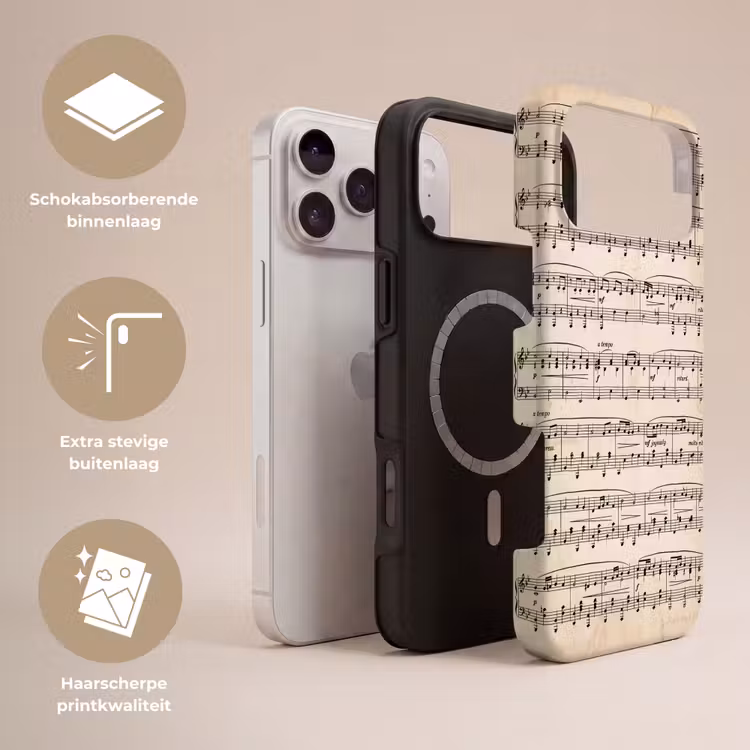 Telefoonhoesje Toughcase - Muzieknotatie - Notenbalken - Kunst - Klassiek - Beige — 3