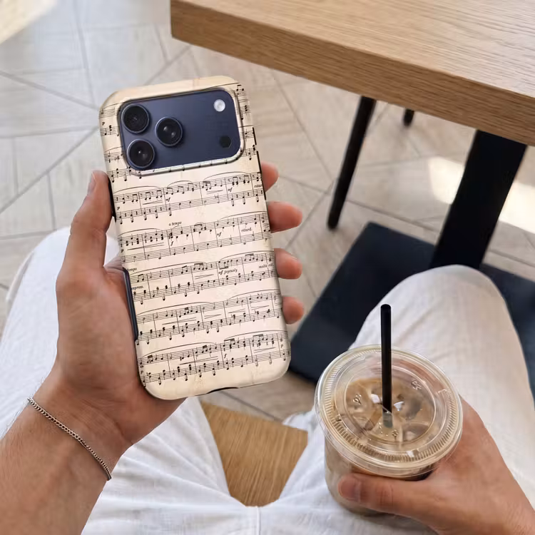 Telefoonhoesje Toughcase - Muzieknotatie - Notenbalken - Kunst - Klassiek - Beige — 4