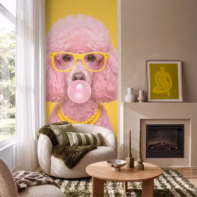 Behang - Hond - Kauwgum - Dieren - Modern - Roze — 1