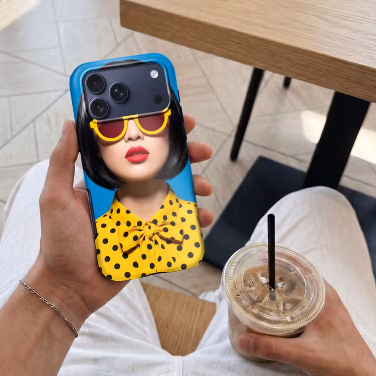 Telefoonhoesje Toughcase - Vrouw - Zonnebril - Pop Art - Portret - Geel — 4