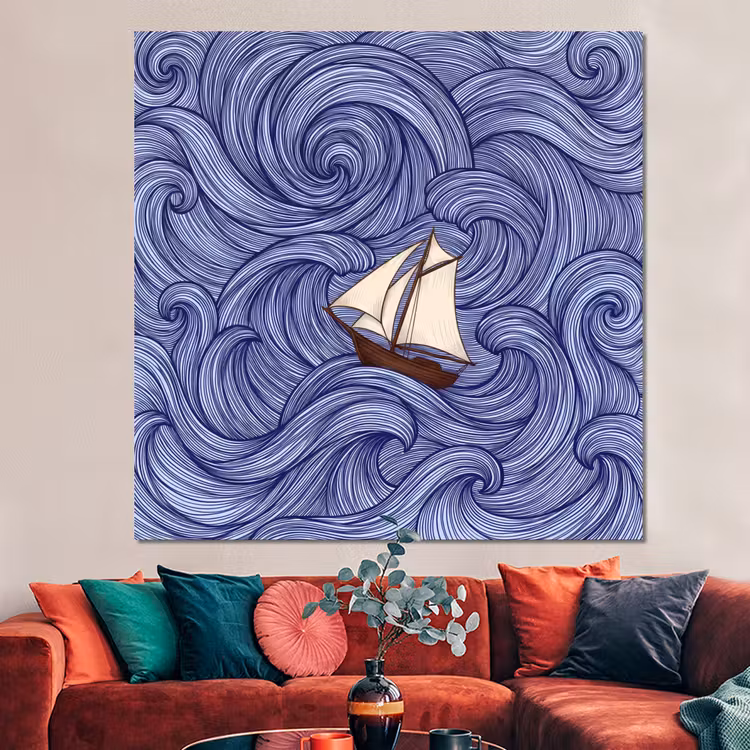 Forex - Schip - Golven - Zee - Illustratie - Blauw — 3