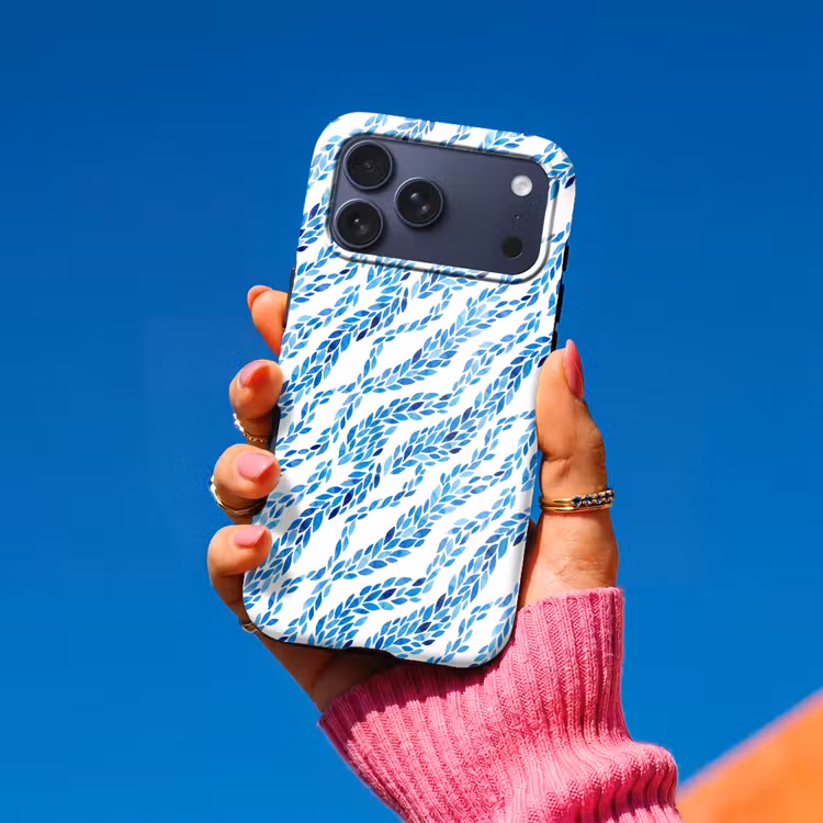 Telefoonhoesje Toughcase - Bladeren - Aquarel - Patroon - Modern - Blauw — 2